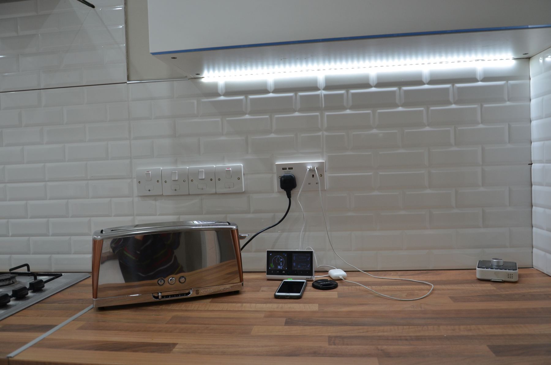 Kitchen worktop and lighting after refurbishment